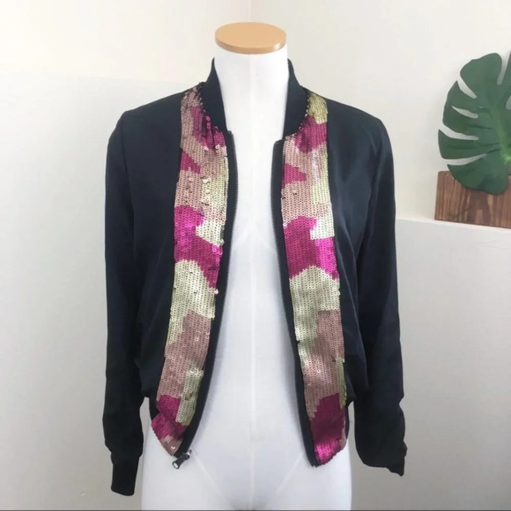 Joes Jeans 100% Silk Reversible Leopard Print Bomber Jacket, Size: L - Picture 3 of 8